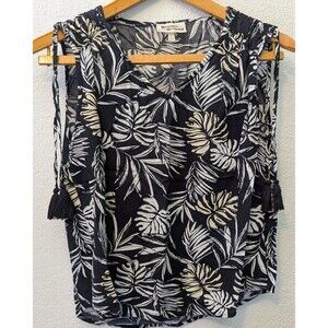 Hester & Orchard Tank Top size L Large Black White Floral Stretchy Fabric (400m)